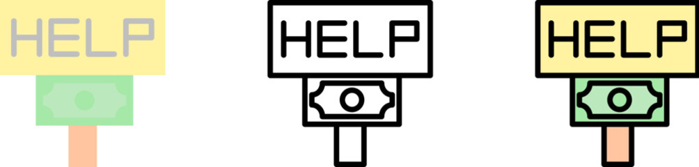 Poster - sign help money vector icon in different styles. Line, color, filled outline