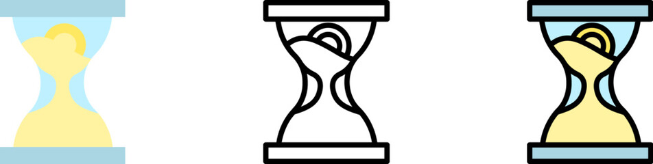 Poster - coin hourglass vector icon in different styles. Line, color, filled outline
