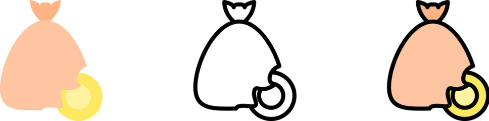 Poster - bag coin vector icon in different styles. Line, color, filled outline