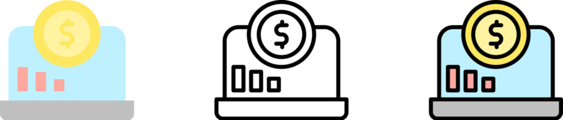 Poster - notebook coin dollar vector icon in different styles. Line, color, filled outline