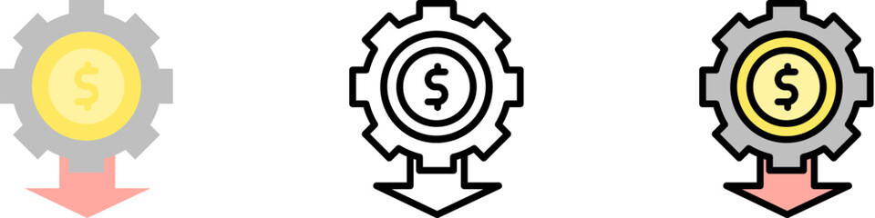 Poster - gear arrow dollar vector icon in different styles. Line, color, filled outline