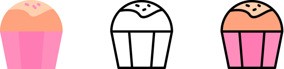 Poster - cupcake cake outline color vector icon in different styles. line, color, filled outline