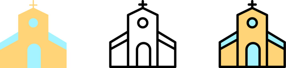 Poster - church building outline color vector icon in different styles. line, color, filled outline
