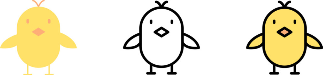 Poster - chick bird outline color vector icon in different styles. line, color, filled outline