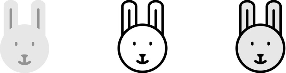 Poster - Rabbit animal outline color vector icon in different styles. Line, color, filled outline