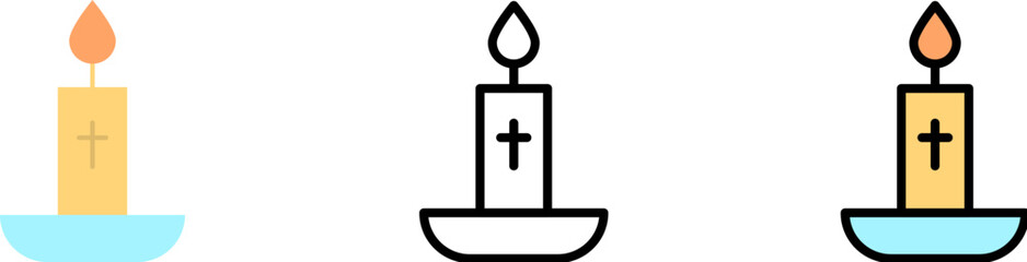 Sticker - Candle cross outline color vector icon in different styles. Line, color, filled outline