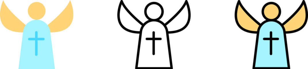 Poster - Angel cross outline color vector icon in different styles. Line, color, filled outline