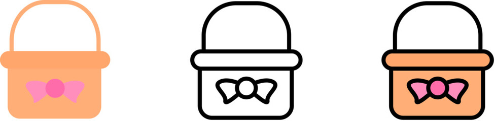 Poster - Basket bow outline color vector icon in different styles. Line, color, filled outline