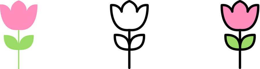 Poster - Flower plant outline color vector icon in different styles. Line, color, filled outline
