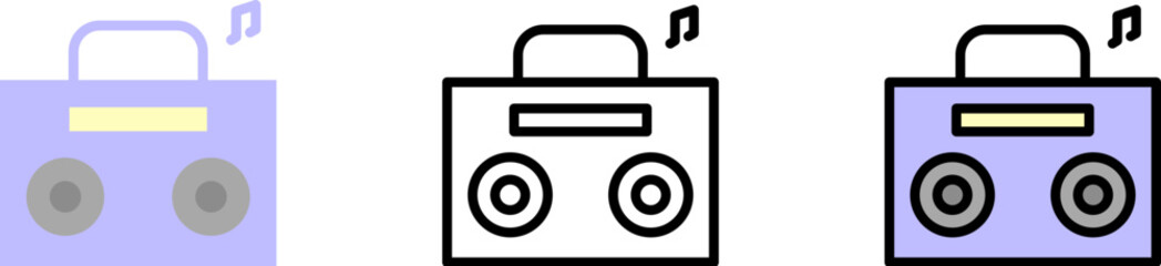 Poster - Boom box, note vector icon in different styles. Line, color, filled outline