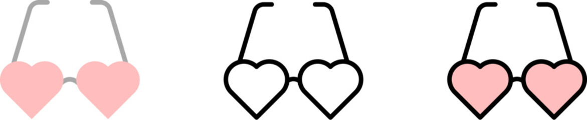 Poster - Heart, glasses vector icon in different styles. Line, color, filled outline