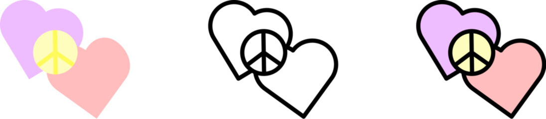 Poster - Heart, peace vector icon in different styles. Line, color, filled outline