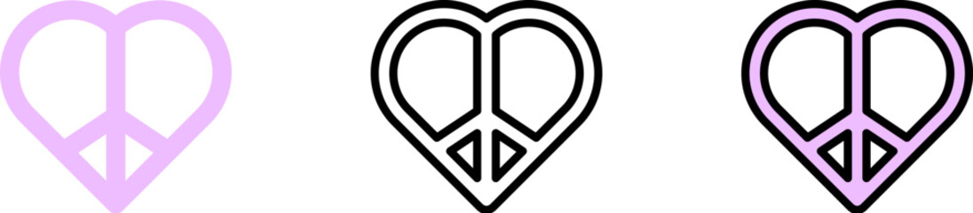 Poster - Peace, heart, love vector icon in different styles. Line, color, filled outline