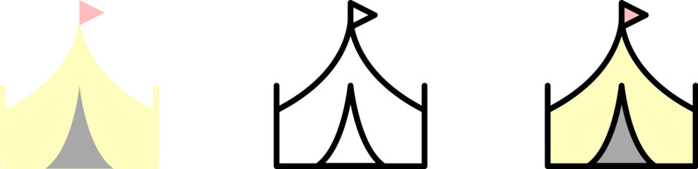 Poster - Tent, hippy vector icon in different styles. Line, color, filled outline
