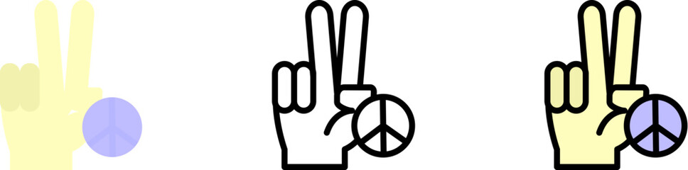 Poster - Hand, peace vector icon in different styles. Line, color, filled outline