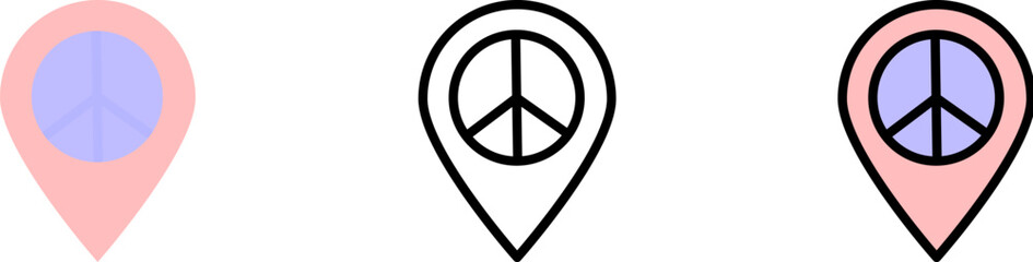 Canvas Print - Location pin, peace vector icon in different styles. Line, color, filled outline