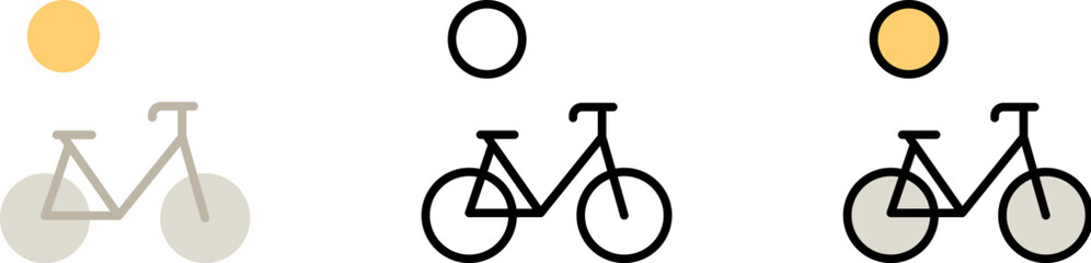 Poster - Bicycle, sun vector icon in different styles. Line, color, filled outline