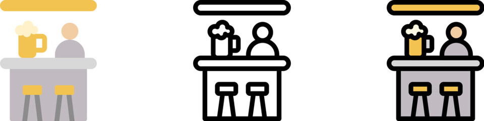 Poster - Bar table, beer vector icon in different styles. Line, color, filled outline