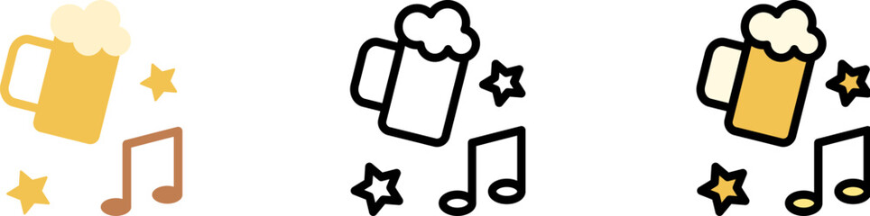 Poster - Beer, music, party vector icon in different styles. Line, color, filled outline