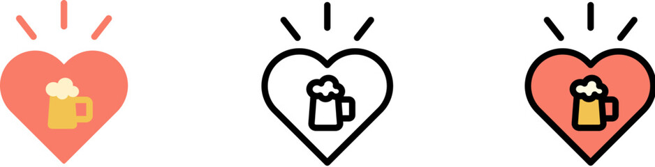 Poster - Heart, love, beer vector icon in different styles. Line, color, filled outline