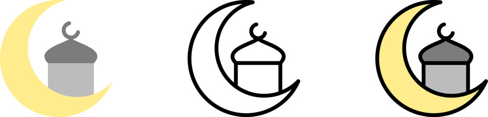Poster - Moon mosque Ramadan vector icon in different styles. Line, color, filled outline