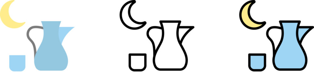 Poster - Sparrow water moon Ramadan vector icon in different styles. Line, color, filled outline