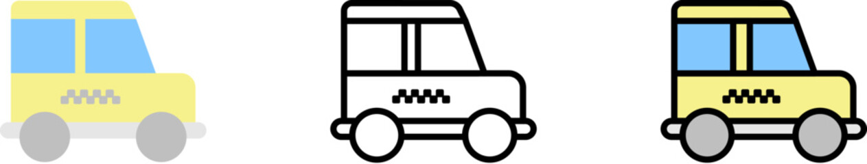 Poster - taxi, car vector icon in different styles. line, color, filled outline