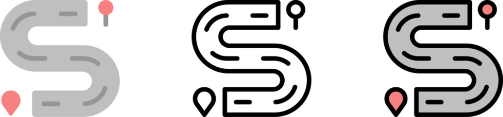 Poster - route vector icon in different styles. line, color, filled outline