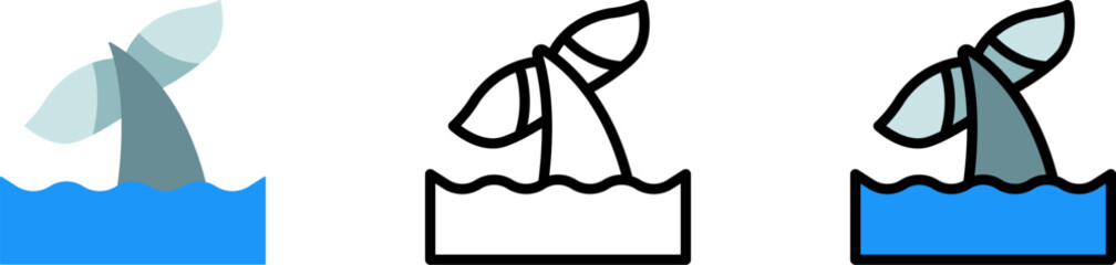Poster - Whale, ocean vector icon in different styles. Line, color, filled outline