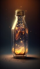 Poster - Magic potion in a bottle with lightning and smoke. Generative AI
