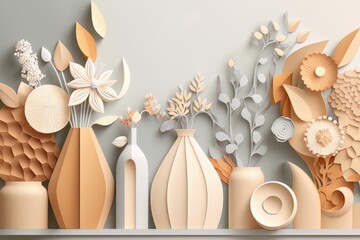 Wedding Banner Minimalist Design Plant Flower Floral Papercraft Concept Background Wallpaper, Generative AI.