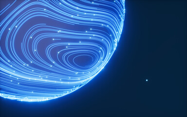 Poster - Abstract flowing lines and glowing particles, 3d rendering.