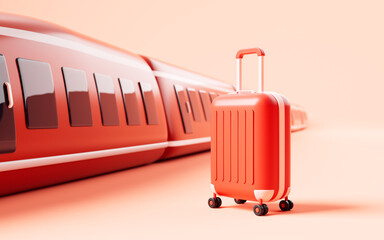 Wall Mural - Cartoon high-speed train and trunk in the pink background, 3d rendering.