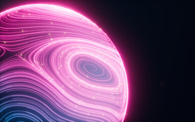 Poster - Abstract flowing lines and glowing particles, 3d rendering.