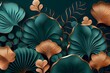 Blumennahtlose smaragdgrüne und metallische Kupferpflanze, generative ai, Illustration abstrakter Sommer-Vintage-Blatttapeten