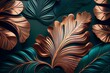 Blumennahtlose smaragdgrüne und metallische Kupferpflanze, generative ai, Illustration abstrakter Sommer-Vintage-Blatttapeten