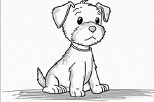 A Dog Cartoon To Color In An Outline Form. Such A Cute Puppy Just Sitting There. Cartoon Animal Picture Book For Kids. Generative AI