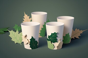 Poster - Cups made from recycled paper with a background of ivy leaves, for a crafty yet eco conscious look. The idea of recycling. Minimizing garbage production is the objective. This is a great perspective