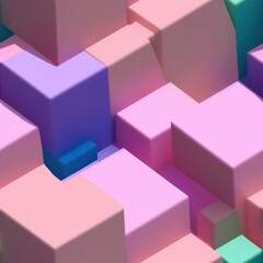 Wall Mural - Abstract 3D isometric cube pattern background with a pastel color palette, generative ai