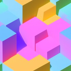 Wall Mural - Abstract 3D isometric cube pattern background with a pastel color palette, generative ai