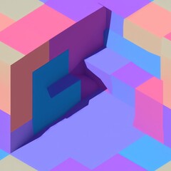 Sticker - Abstract 3D isometric cube pattern background with a pastel color palette, generative ai