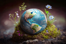World Environment And Mother Earth Day Concept With Globe And Eco Friendly Environment. Generative Ai