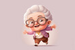 An old lady with glasses poses joyfully in a portrait against a pink background. Generative AI