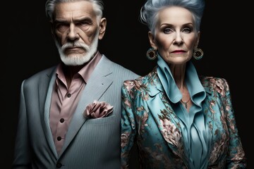 Elegant stylish senior couple in modern outfits portrait