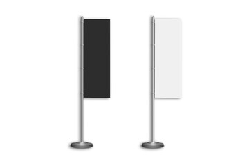 Wall Mural - Black and white Flag , Shield Banner Stander. Mockup, template. The illustration is isolated on a white background. Ready for your design. Product advertising.