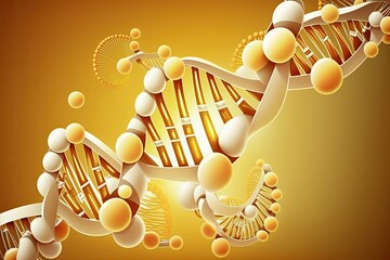 Poster - Abstract Yellow DNA Background Blur Effect. The Scientific and Medical Context of Gene Structure and Deoxyribonucleic Acid. Generative AI