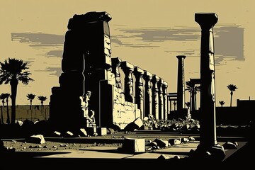 Wall Mural - Ancient Egyptian temples and pylons make up the Karnak Temple complex in Luxor. Construction lasted from about 2000 1700 BCE to 305 30 BCE. World Heritage Site, and his name is Amun Ra. Generative AI