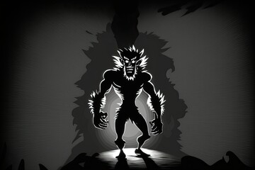 Describing the gloomy werewolf in a drawing. Generative AI