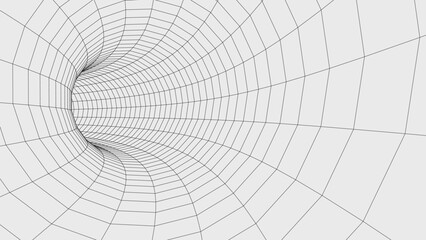 Frame cyber futuristic speed tunnel. Sci-fi wormhole. Abstract 3D wireframe portal with connections lines and dots. Data flow. Technology grid funnel. 3d rendering.