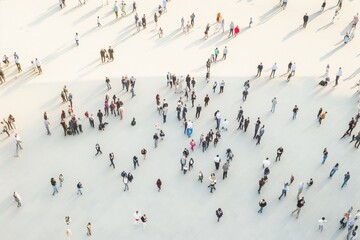 Wall Mural - Group of people gather and walk in the city, aerial view of a crowd. Ai generated.